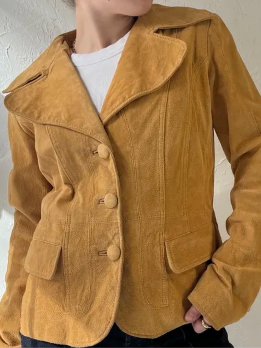 Wilsons Leather Tan Suede Button-Front Jacket